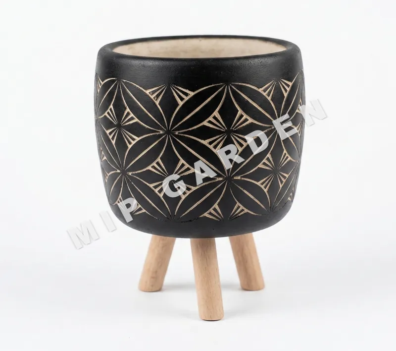 Geometrik Desenli Ayaklı Beton Saksı - 11 Renk Seçeneği saksı, 14 x 14 x 19 cm (ayaklar dahil)