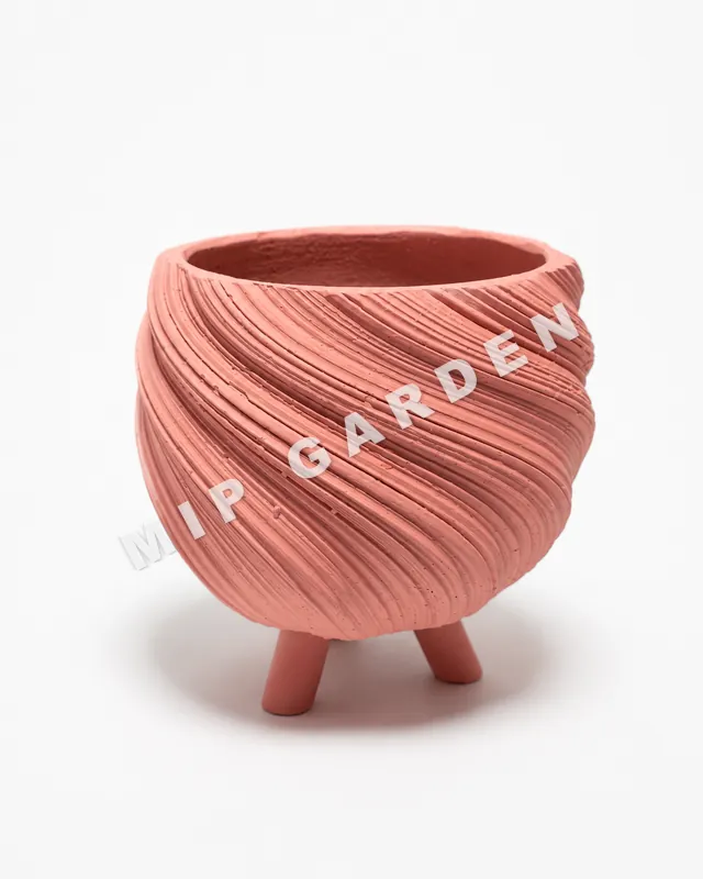 Spiral Dokulu Beton Saksı - Pembe saksı, 14 x 14 x 17 cm (ayaklar dahil)