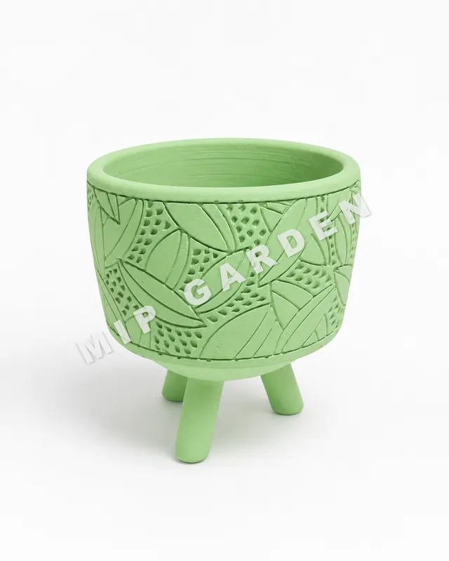 Tropikal Yaprak Beton Saksı - Yeşil saksı, 14 x 14 x 17 cm (ayaklar dahil)